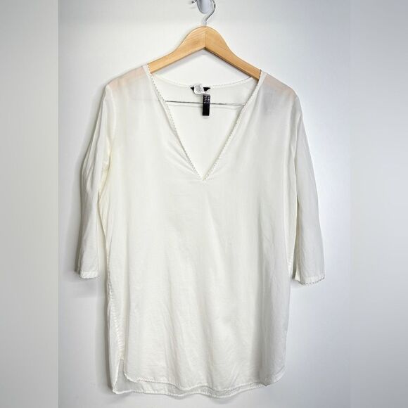 J CREW Blouse White 100% Cotton Beaded Size Medium - Picture 1 of 5